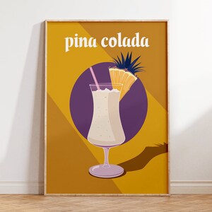 Minimalist Piña Colada Poster - Bar Cart Decor, Tropical Kitchen Wall Art, Vintage-Modern Cafe Print, Cocktail Lovers Gift