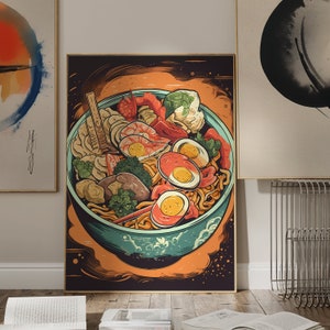 Colorful Ukiyoe Ramen Bowl Print, Japanese Art Print, Asian Cuisine Decor, Foodie Gift, Kitchen Wall Art