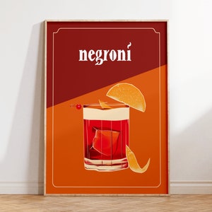 Negroni-cocktailposter - minimalistische vectorkunst, retro barwagendecor voor thuisbar, eetkamer, café, cadeau cocktailliefhebber