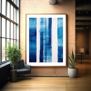 Boho Blau Minimalistischer abstrakter Kunstdruck, Kobalt Aquarell Wanddekor, moderne Boho Line Art Poster