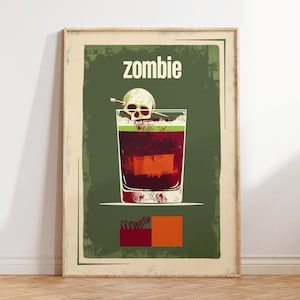 Zombiecocktailprint - minimalistische vectorillustratie, decor barwagen, Tiki retro muurkunst, cadeau thuisbar