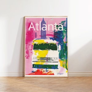 Atlanta Georgia Travel Poster, Retro Style Cityscape Art Print, Vintage Atlanta Wall Decor