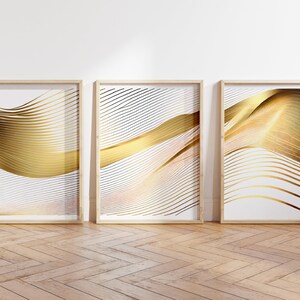 Modern Gold Foil Style Printables Digital Art for 3 Piece Wall Decor Set