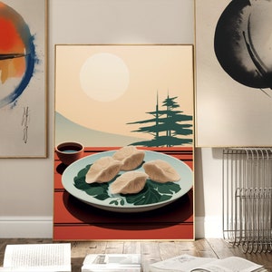 Delicate Spring Gyoza Art Print, Japanese Cuisine Wall Decor, Foodie Gift, Asian Kitchen Poster