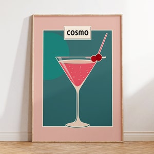 Minimalistische kosmopolitische cocktailposter - retro barwagendecor, stijlvolle keukenmuurkunst, moderne eetkamerprint, cadeau cocktailliefhebber