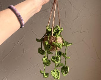 Crochet Hanging Monstera Plant, Faux Potted Plant Decor