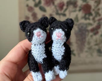 Mini Crochet Tuxedo Cat: Handmade Cotton Amigurumi Decor