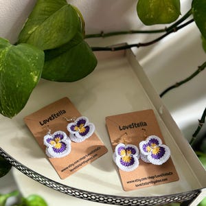 Crochet Pansy Earrings, Pansy Jewelry, Crochet Jewelry, Flower Earrings, Flower Jewelry