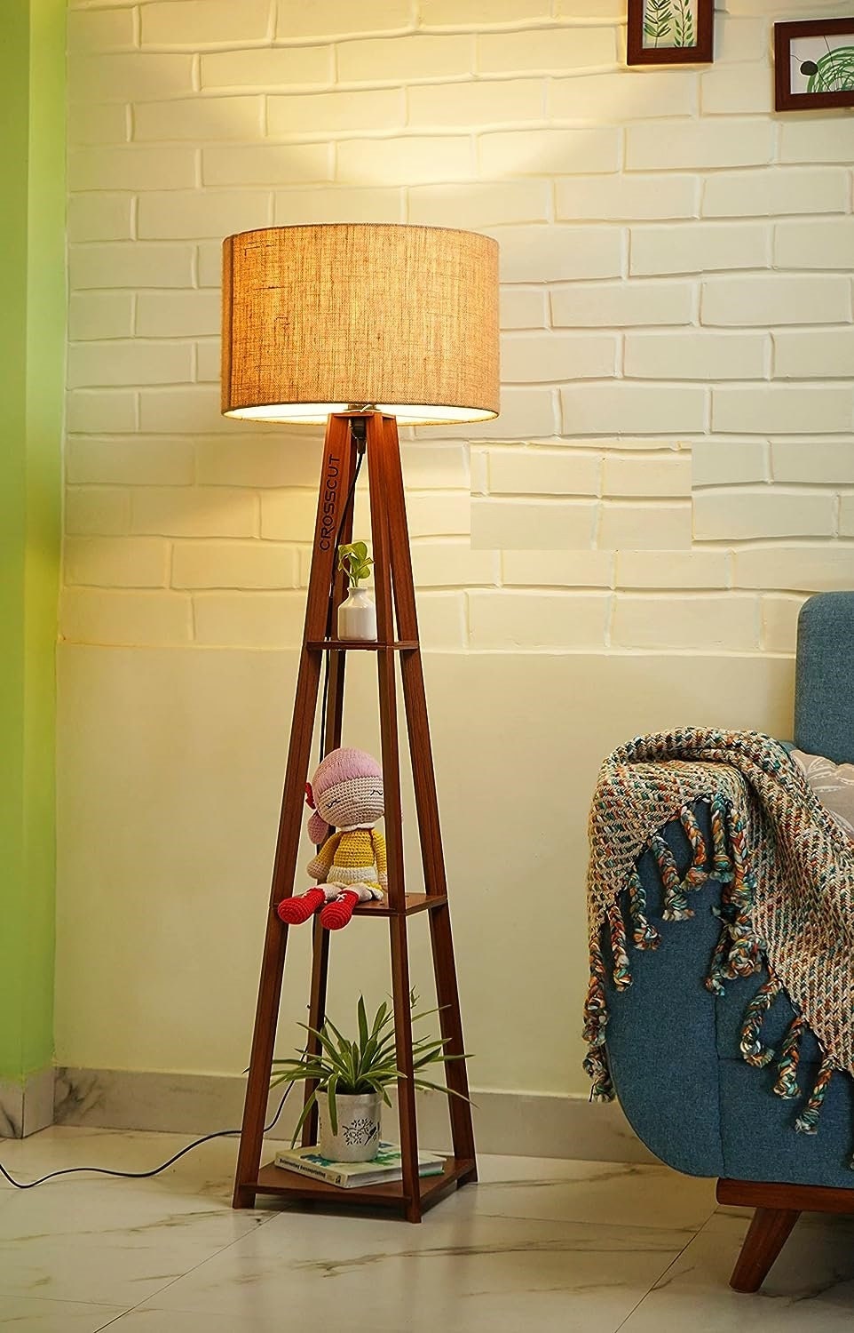 Rustic floor lamp clearance with shelves