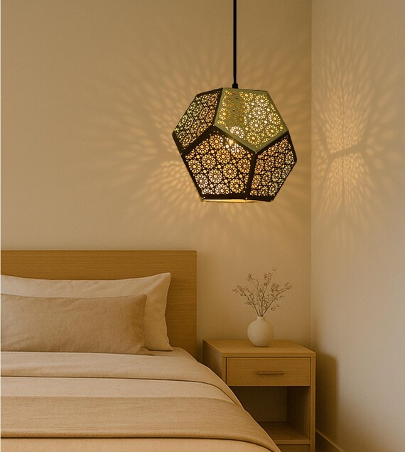 Moroccan Pendant Light: Turkish Arabian Crescent Mosaic Lamp