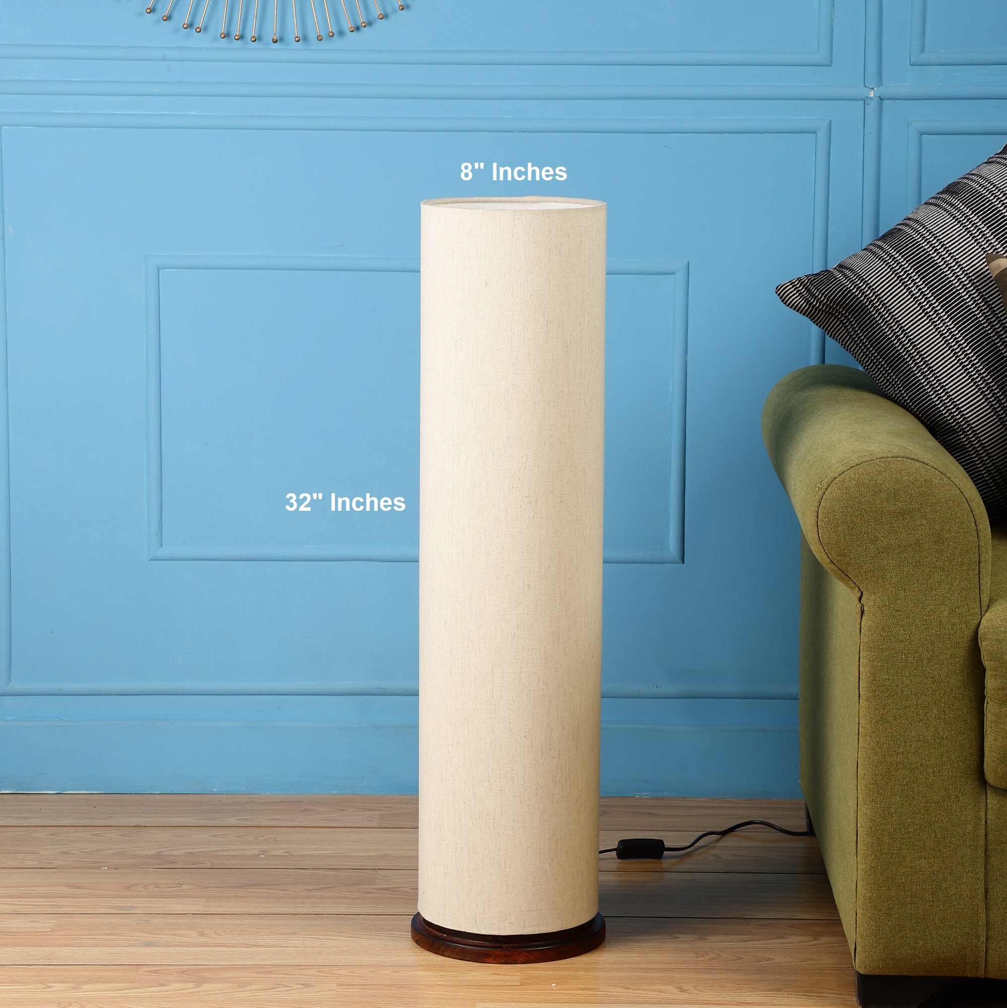 Wooden Base Floor Lamp Cylinder Shape Decorative Floor Lamp Tower Floor