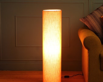 Cylinder Floor Lamp: Wooden Base, Fabric Shade (32x8x8 Inches)