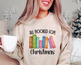 Todo reservado para sudadera de Navidad, regalo para el maestro, regalo de Navidad de ratón de biblioteca, camisa de árbol de libros de Navidad, regalo de camisa de Navidad amante de los libros
