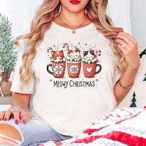 Meowy Christmas Shirt, Cat Christmas Sweatshirt, Cat Lover Xmas T-Shirt, Christmas Cat Mom Sweater, Catmas Gift For New Year, Xmas Crewneck