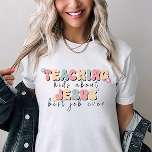 子供たちにイエスについて教える、ミニストリー シャツ、牧師シャツ、ユース牧師 T シャツ、子供ミニストリー T シャツ、教会シャツ、クリスチャン シャツ