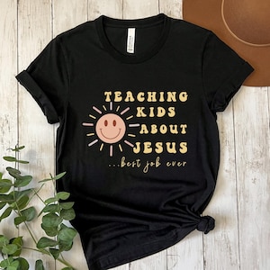 子供たちにイエスについて教える、ミニストリー シャツ、牧師シャツ、ユース牧師 T シャツ、子供ミニストリー T シャツ、教会シャツ、クリスチャン シャツ
