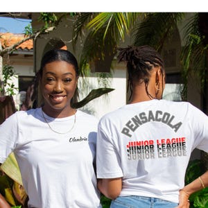 Personalized Junior League Pensacola T-Shirt w/ Name on Front, Mug and Tote