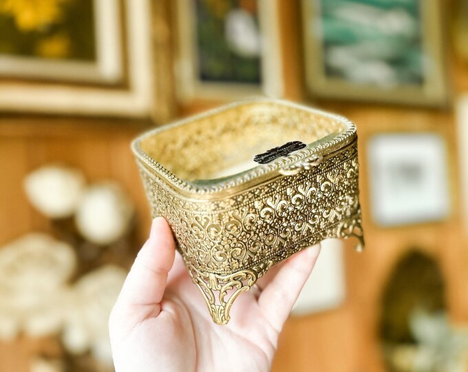 Vintage Stylebuilt Accessories 24k Gold Plated Ormolu/filigree Casket Box, Jewlery Box Etsy