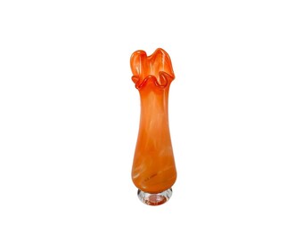 Vintage Orange Glass Handblown Swung Vase