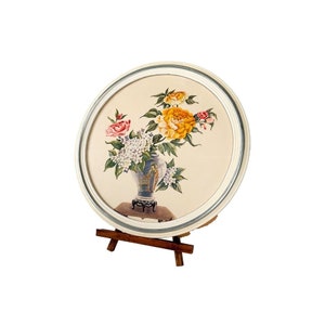 Antique Print of Flowers in a Vase with a Wooden Frame, Borin Creation