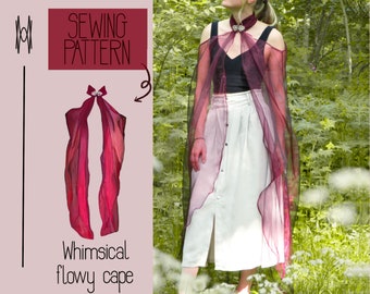 Whimsical flowy cape - PDF Sewing Pattern - Beginner - English