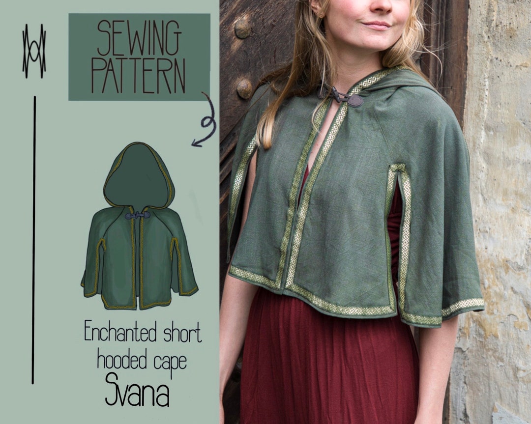 Enchanted Short Hooded Cape With Sleeve Slits SVANA PDF Sewing