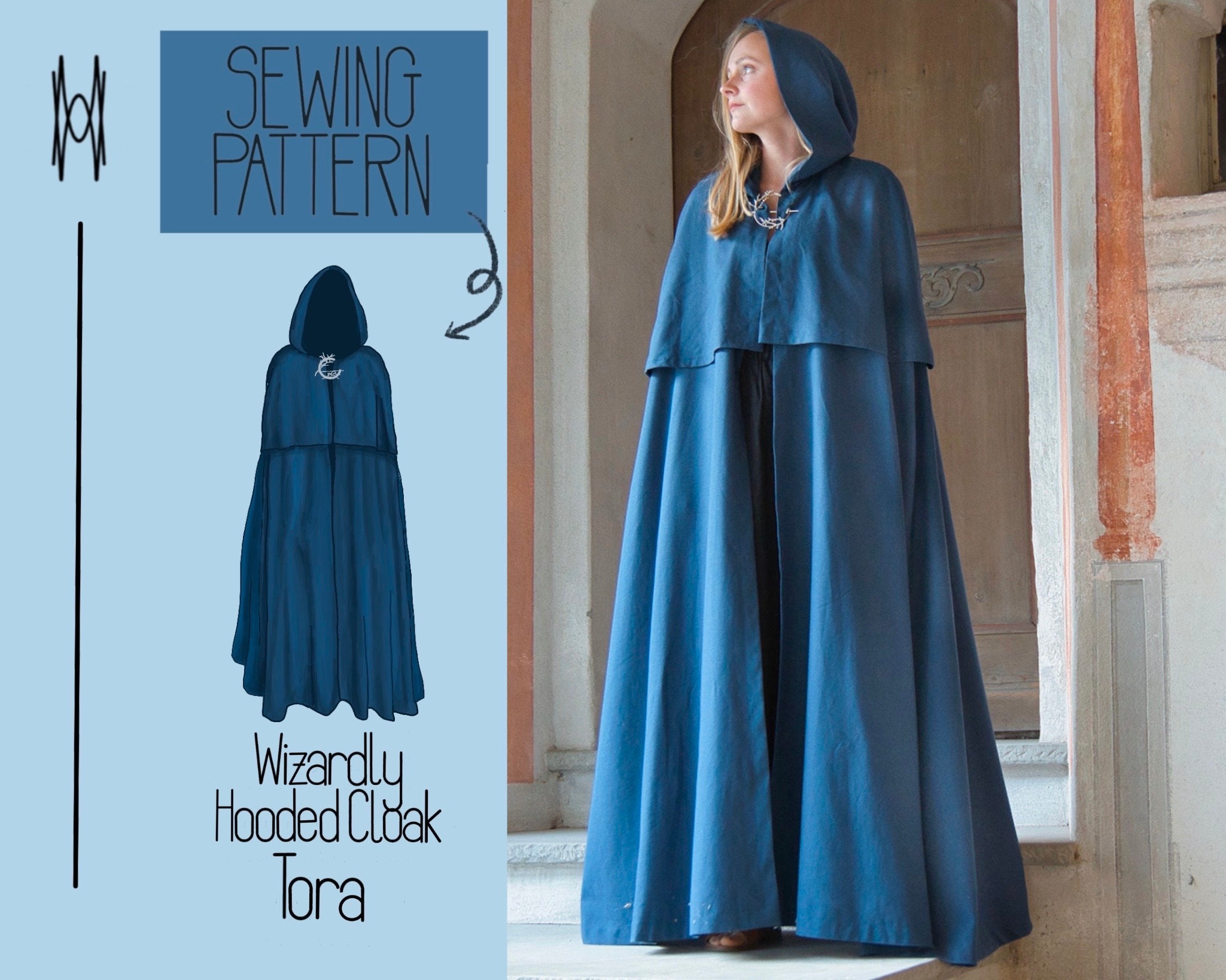 Floor Length Wizardly Hooded Cloak With Two Layers TORA