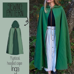 Green leaf pattern cloak（ロングマント） Mystical Hooded Cape With Shoulder Seam INGA - PDF Sewing