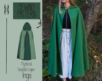 Mystical hooded cape with shoulder seam INGA - PDF Sewing Pattern - Beginner - English