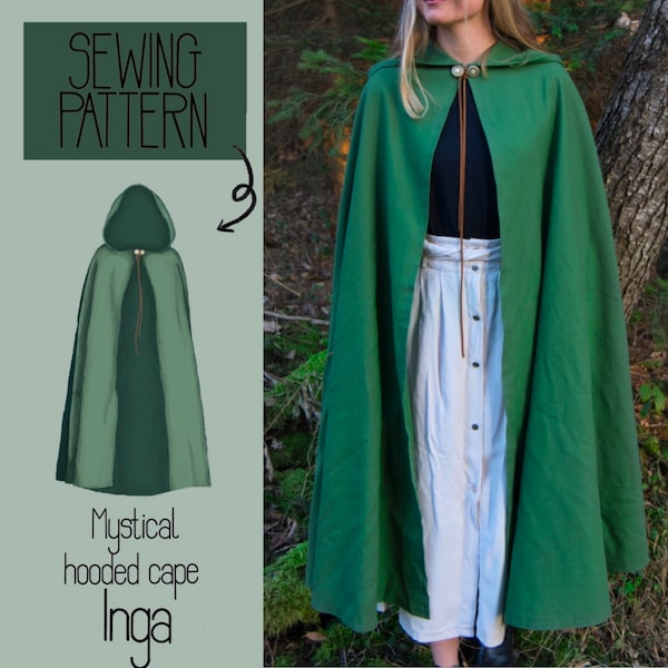 Mystical hooded cape with shoulder seam INGA - PDF Sewing Pattern - Beginner - English