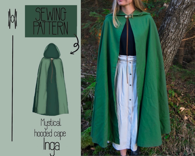 Mystical hooded cape with shoulder seam INGA PDF Sewing Pattern Beginner English image 1