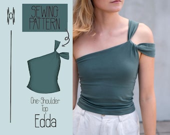 Asymmetric one-shoulder top sleeveless - EDDA- PDF Sewing Pattern - Beginner - English - Size 32 - 54
