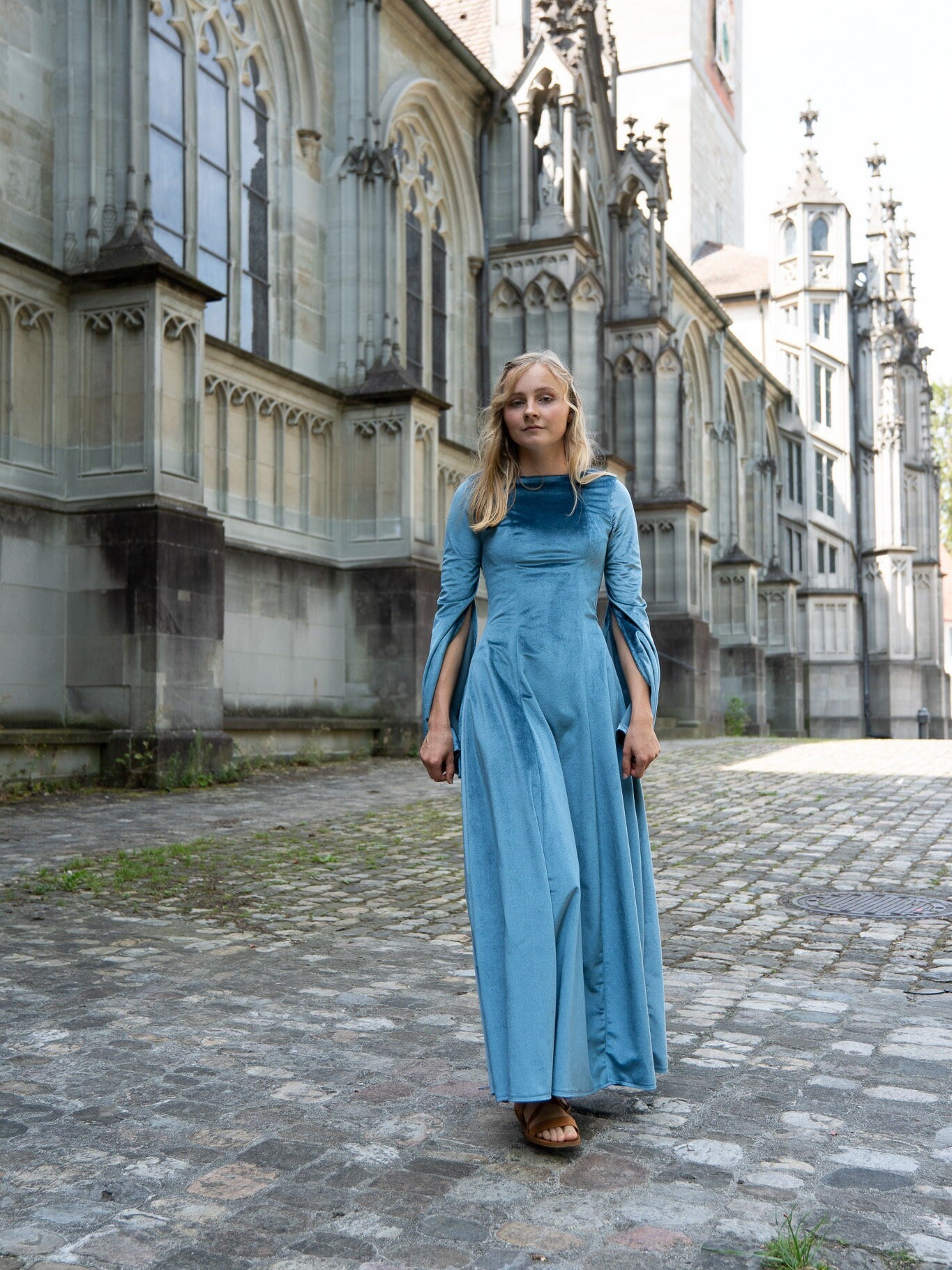slim fit dress slacks Sloane - Velvet Flocked Snake Maxi Dress with Bell Sleeves main image 1