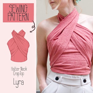 Halter Neck Crop Top with ruffles and ribbon tie - LYRA - PDF Sewing Pattern - Confident Beginner - English - Size 32 - 46