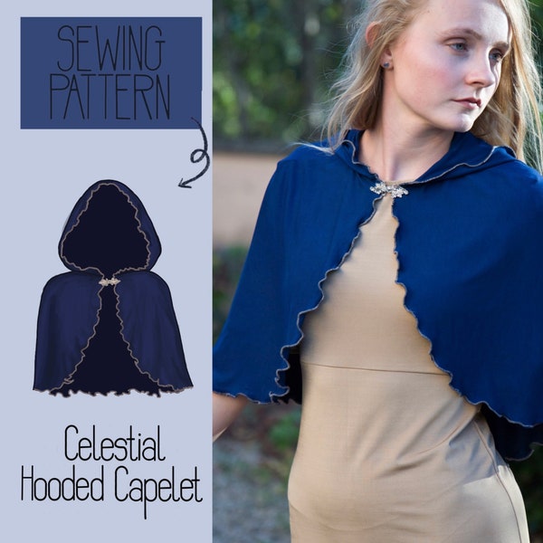 Celestial Hooded Short Capelet with Ruffles - PDF Sewing Pattern - Beginner - English