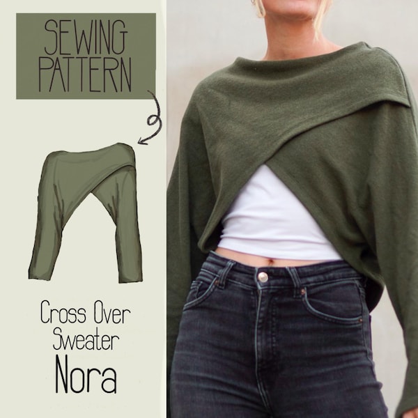 Cropped crossed Sweater NORA - PDF Sewing Pattern - Beginner project - English