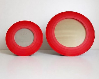 Pair of 1980s curved glass photo frames in shades of red