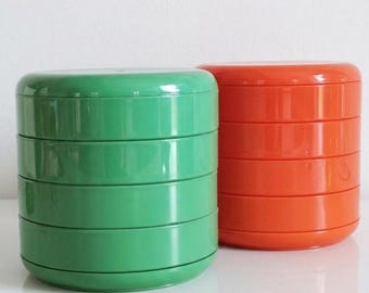 Multiplor Rexite container, green or orange, designed by Rino Pirovano (New Old Stock)