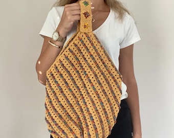 Yellow Crochet Shopper Bag – Handmade Boho Market Tote