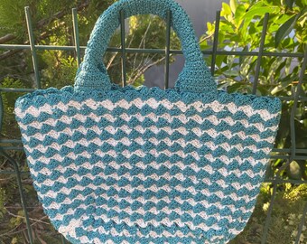 Turquoise Crochet Tote Bag – Handmade Coastal Summer Handbag