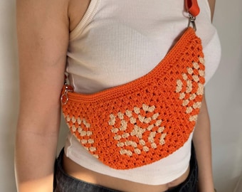 Handgemachte Umhängetasche Oma Square Orange: Baumwollgarn Tasche