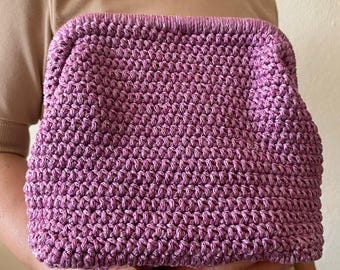 Purple Crochet Clutch – Handmade Boho Knit Purse with Hidden Strap