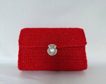 Metallic Red Crochet Clutch – Handmade Evening Crossbody Bag