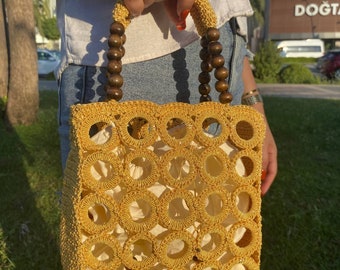 Yellow Crochet Tote Bag – Handmade Boho Summer Handbag