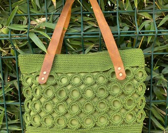 Bolsa de crochê verde – Bolsa de mão boho trançada à mão
