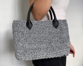 Gray Crochet Shoulder Bag – Handmade Minimalist Tote Purse