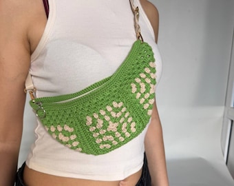 Green Granny Square Shoulder Bag – Handmade Boho Crochet Purse