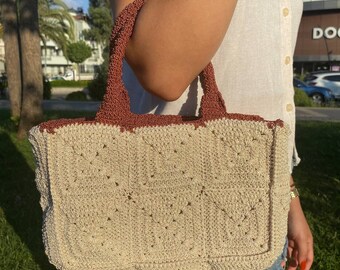 Beige Crochet Shoulder Bag – Handmade Boho Woven Purse