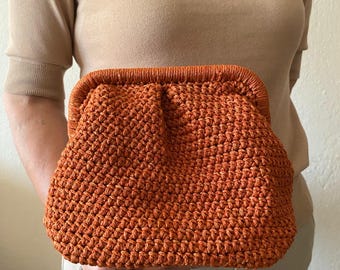 Orange Crochet Purse – Handmade Boho Shoulder Bag with Hidden Strap