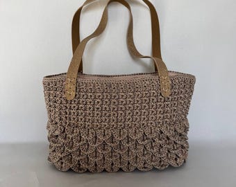 Bronze Crochet Tote Bag – Handmade Coastal Shoulder Handbag